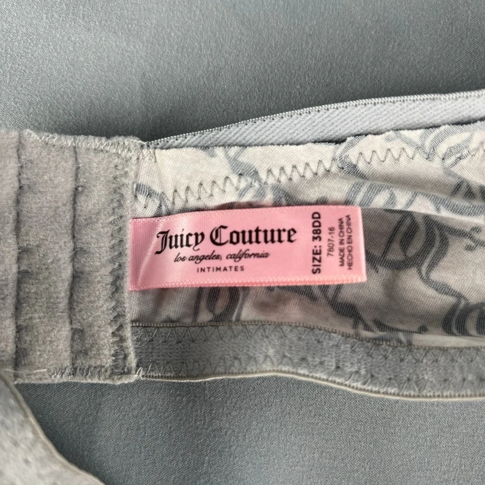 Juicy Couture Push Up Bra Womens 38DD Gray All Over Monogram Padded Underwired